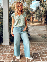 Floral Scallop Satin Top | Dusty Mint