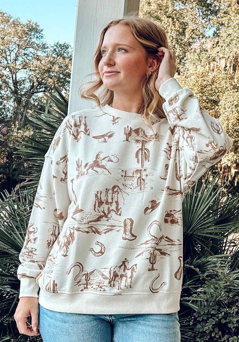 Western Scene Sweatshirt | White