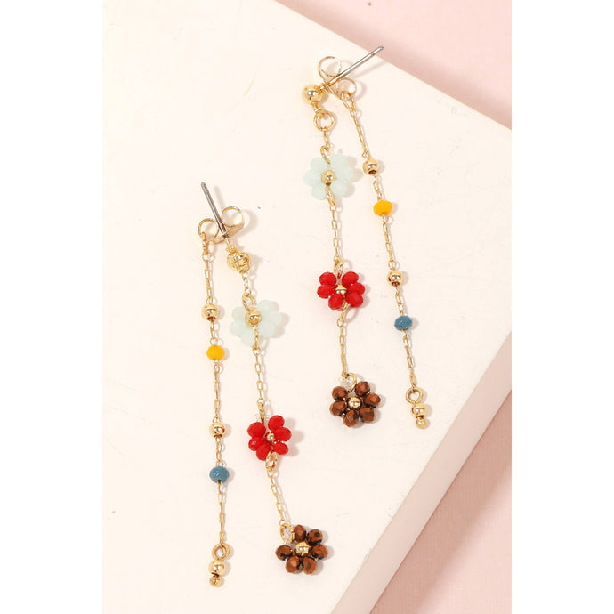 Beaded Flower Chain Dangle Earrings