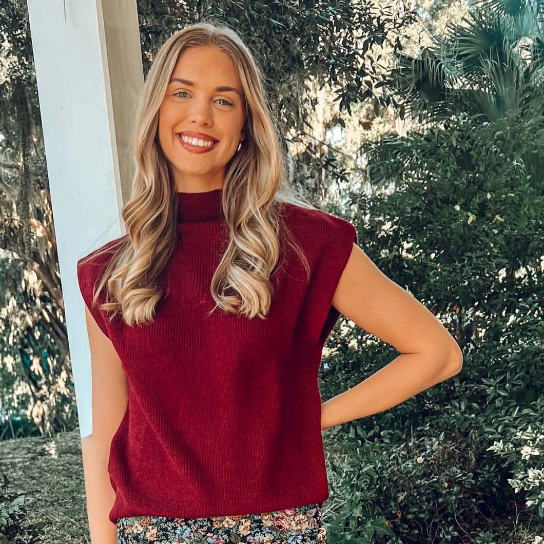 Holly Mock Neck Vest | Burgundy