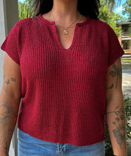 Split Neck Knit Top | Burgundy