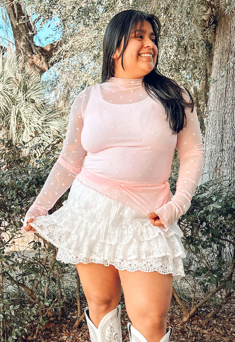 Mesh Heart Fitted Top | Blush