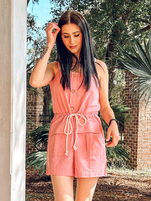 Bloom Tied Button Romper | Pink