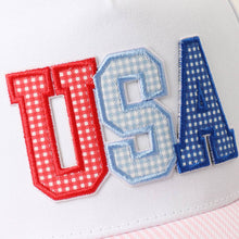 USA Gingham Letter Patch Hat | Blue