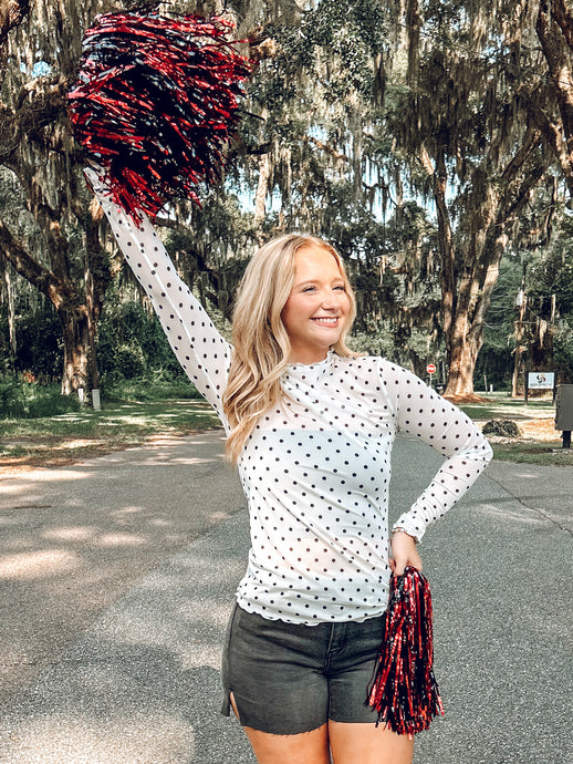 Polka Dot Mesh Top | White