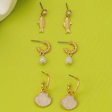 Fish Shell Pearl Marine Trio Earring Set | Gold