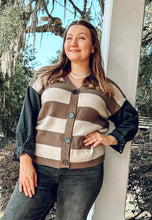 Black Denim Striped Cardigan | Mocha