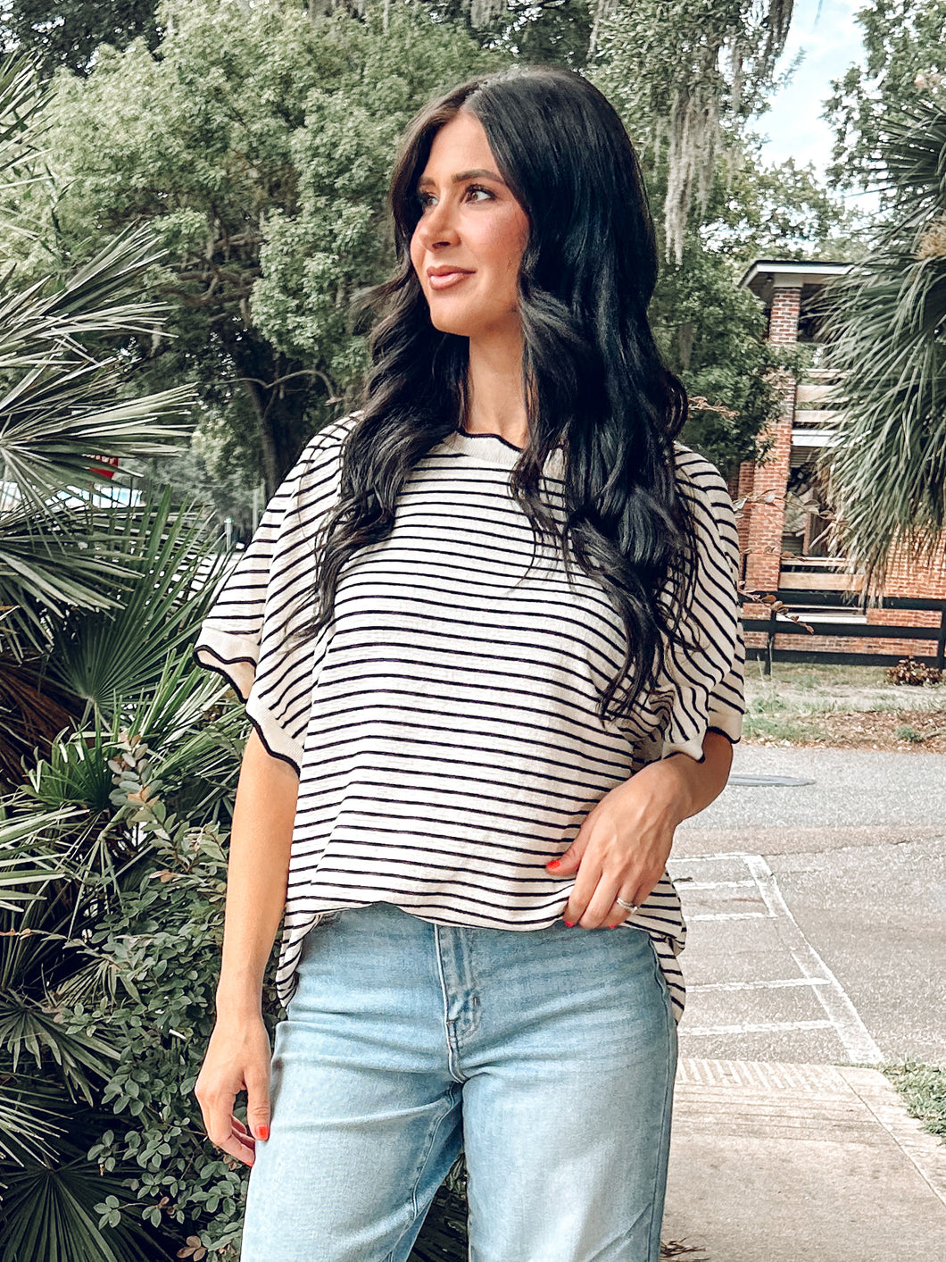 Scalloped Striped Top | Cream