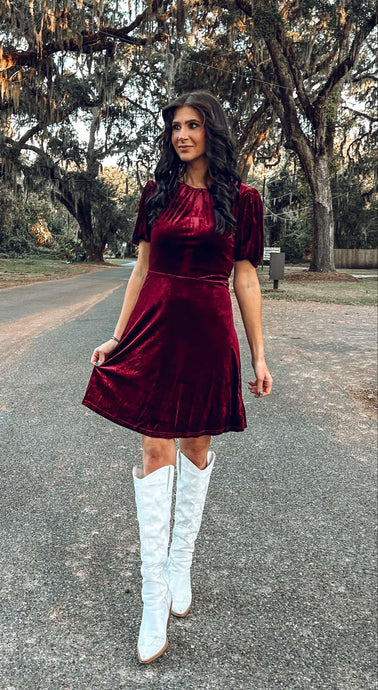 Sleigh Velvet Mini Dress | Burgundy