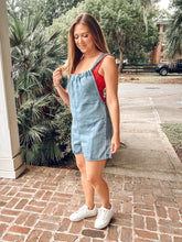 Denim Shortall Romper | Medium Blue