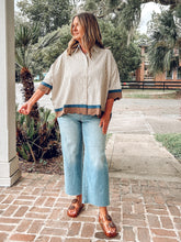 Scalloped Hem Striped Top | Cream/Navy