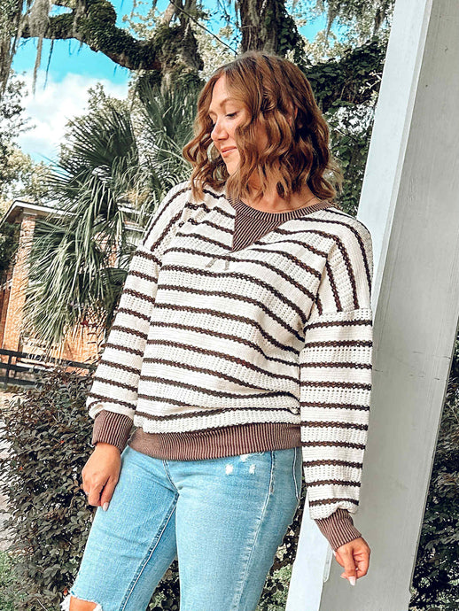 Striped Knit Pullover | Brown