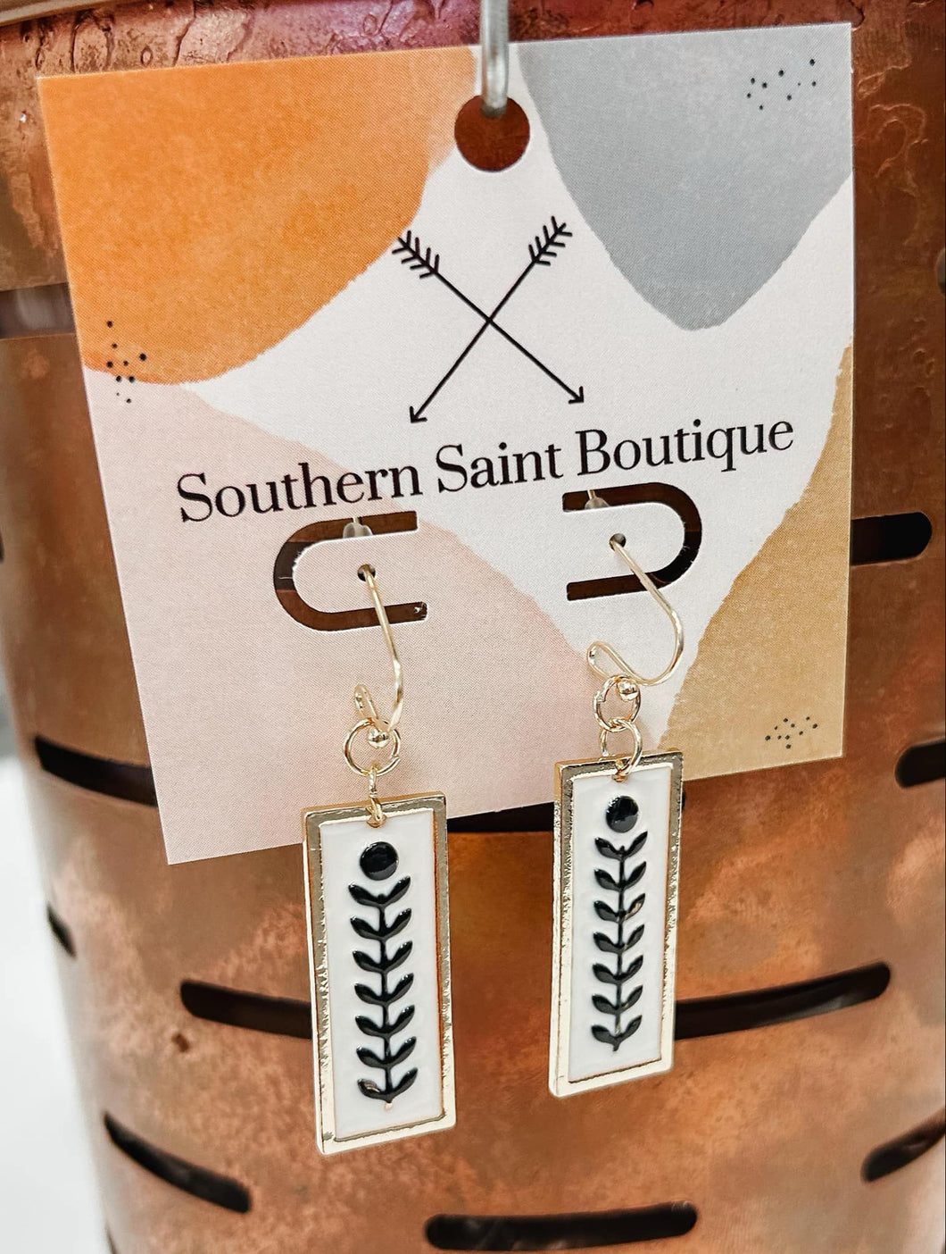 Rectangle Leaf Painted Earring