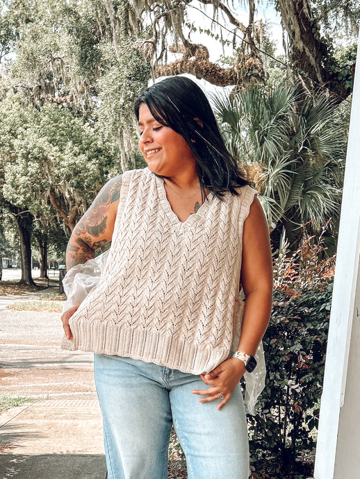 Pointelle Knit Ribbon Vest | Cream