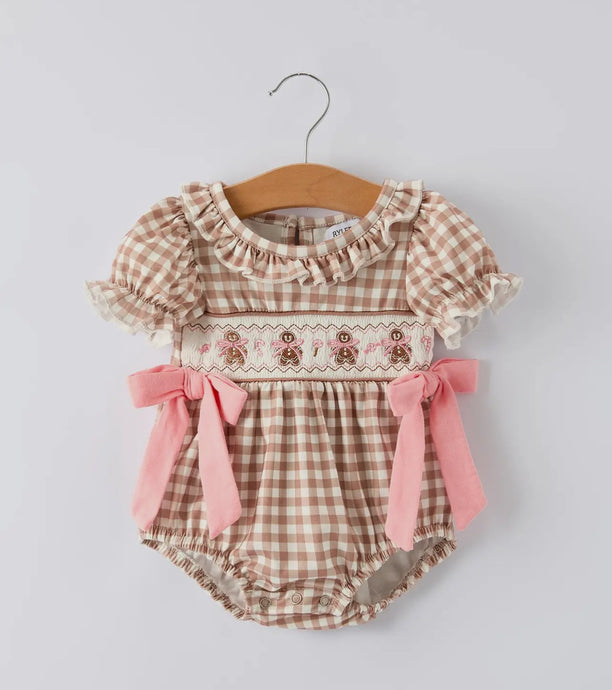 Gingerbread Gingham Romper | Khaki