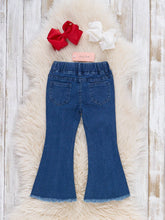 Heart Embroidered Denim Bell Bottoms