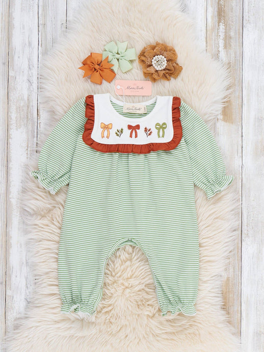 Sweet Bow Embroidered Ruffle Rompe