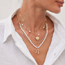 Bow Heart Pearl Layered Necklace