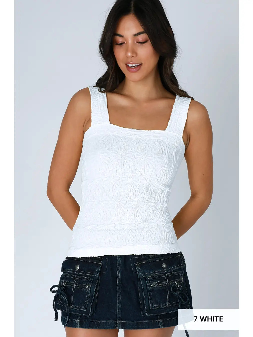 Lace Textured Square Top | White