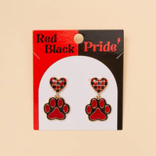 Gameday Checker Patterned Heart And Paw Dangle Earrings: Blue White