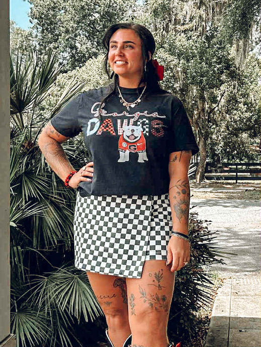 Checkered Denim Skort | Black