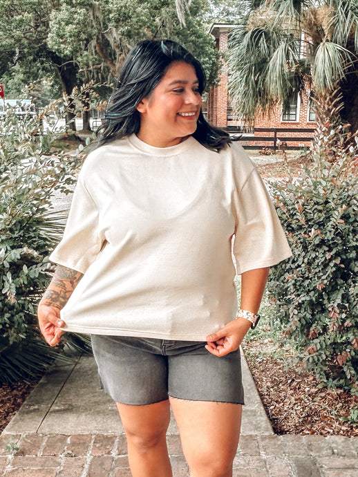 Structured Knit Boxy Top | Cream