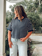 Oversize Knit Striped Top | Navy
