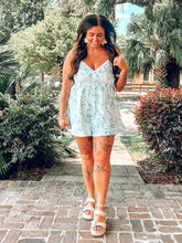 Cotton Floral Denim Romper | Blue/White