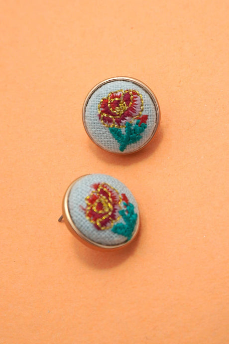 Embroidery Floral Earring | Blue