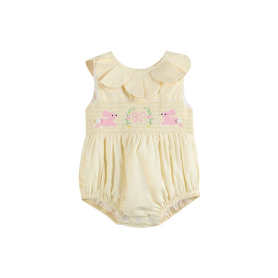 Petal Collared Smocked Bubble | Yellow