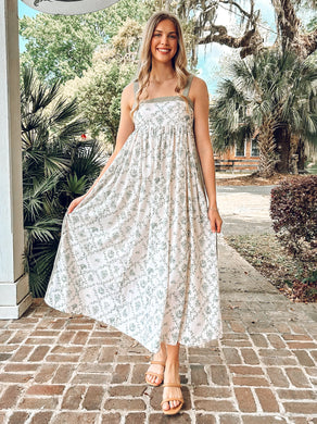 Toile Print Maxi Dress | Green Palm