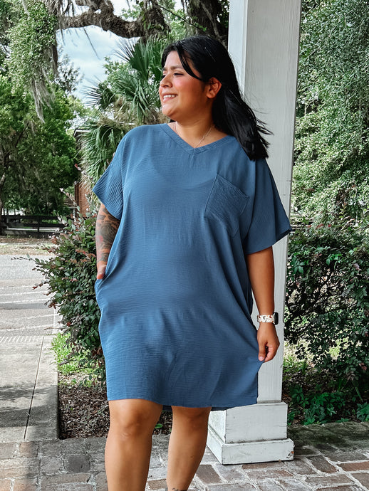 Airflow VNeck Tee Dress | Dusty Blue