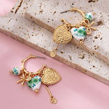 Chinoiserie Heart Charm Hoop Earrings | Gold