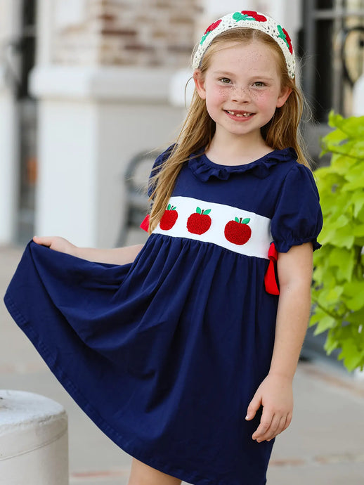 Apple Bow School Dress | Navy