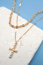Rhinestone Cross Necklace | Gold