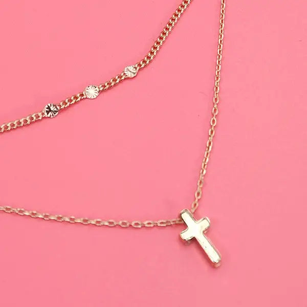 Layered Row Cross Necklace