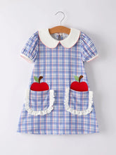 Checkered Apple School Dress | Blue