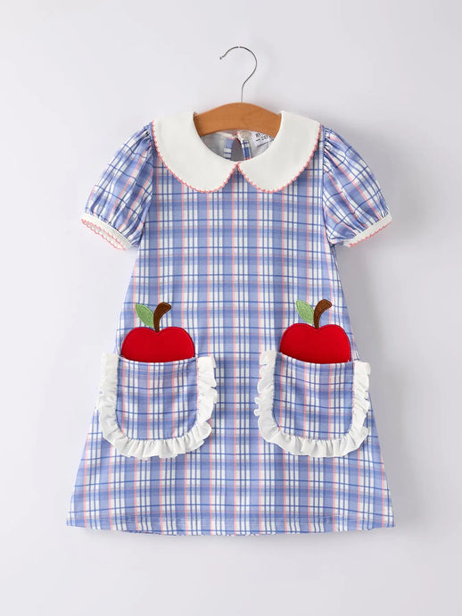 Checkered Apple School Dress | Blue