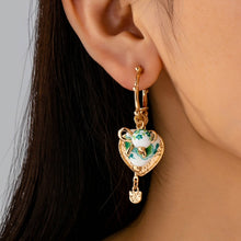 Chinoiserie Heart Charm Hoop Earrings | Gold