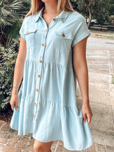Collared Linen Dress | Light Blue