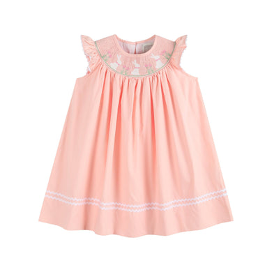 Pink Easter Bunny Smocked Bishop Dress: 2T
