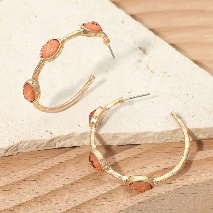 Oval Stone Around Hoop Earrings | Peach