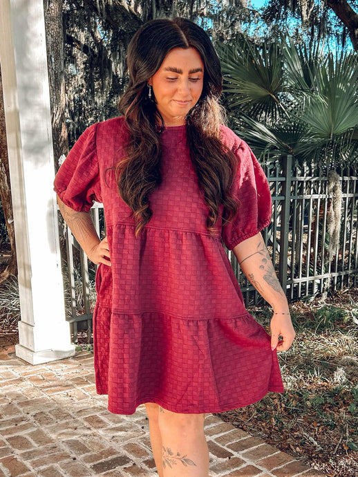 Quilted Puff Curvy Dress | Magenta