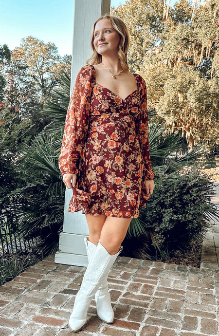 Sweetheart Floral Dress | Burgundy