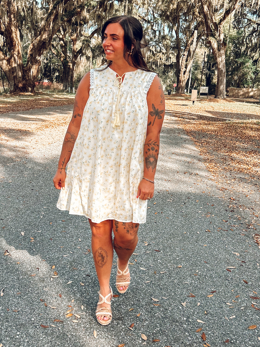Floral Lace Trim Dress | Yellow