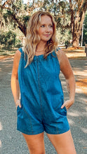 Denim Shortall Romper | Medium Blue