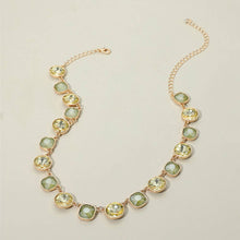 Round Square Stone Bezel Cluster Link Necklace | Pink