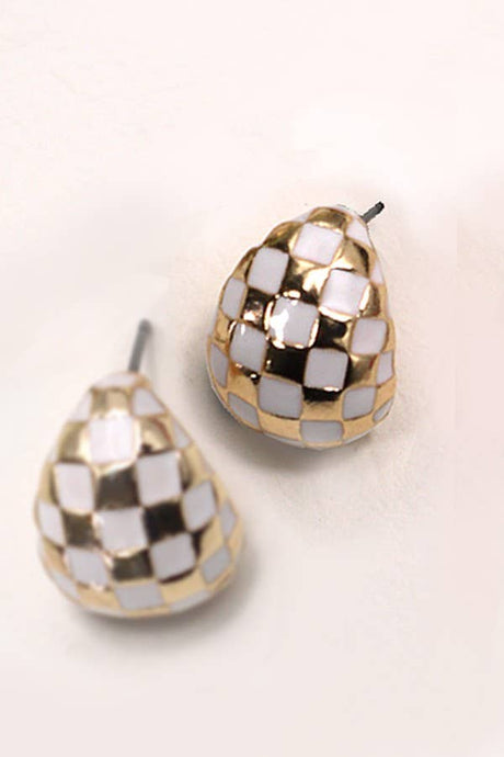 Checker Half Moon Earring | White