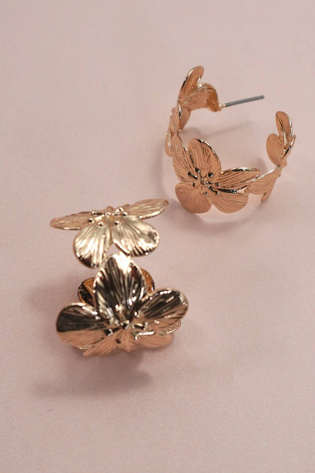 Flower Circular Hoop Earrings | Gold