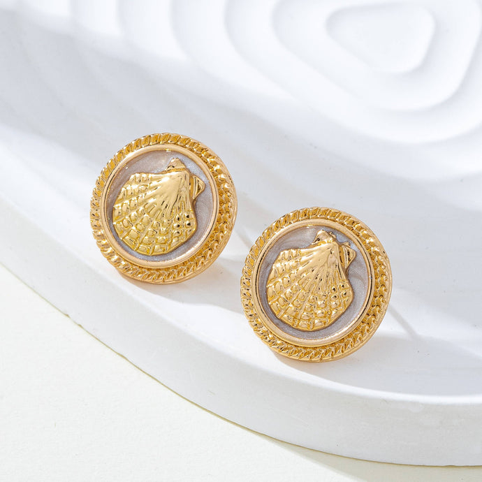 Shell Button Stud Earrings | Gold